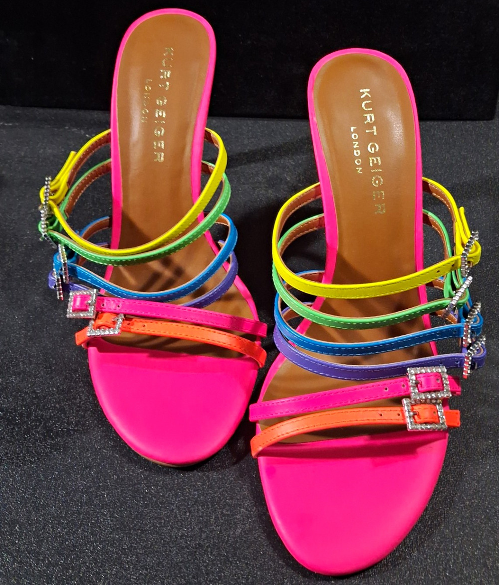 Kurt Geiger London Pierra Mule Neon Rainbow Strappy Heels Size 10 NEW No Box